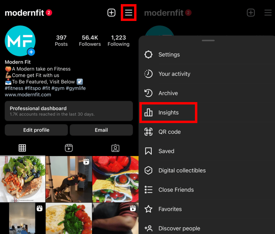 Go to your profile page and tap the menu on the upper right corner