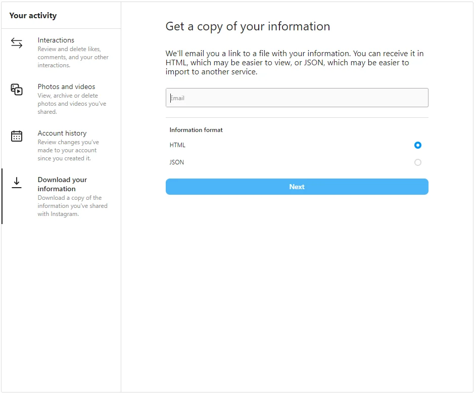 download your Instagram backup
