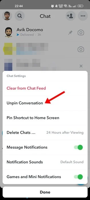 Steps to Unpin Someone on Snapchat