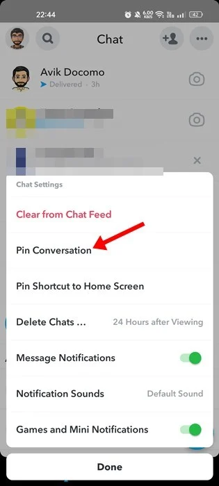 Pinning a New Conversation on Snapchat