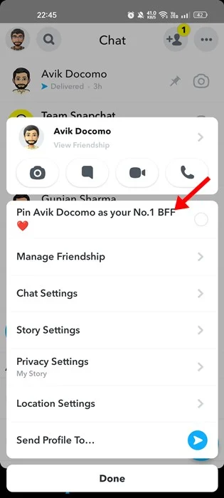 Pinning a Conversation as #1 BFF