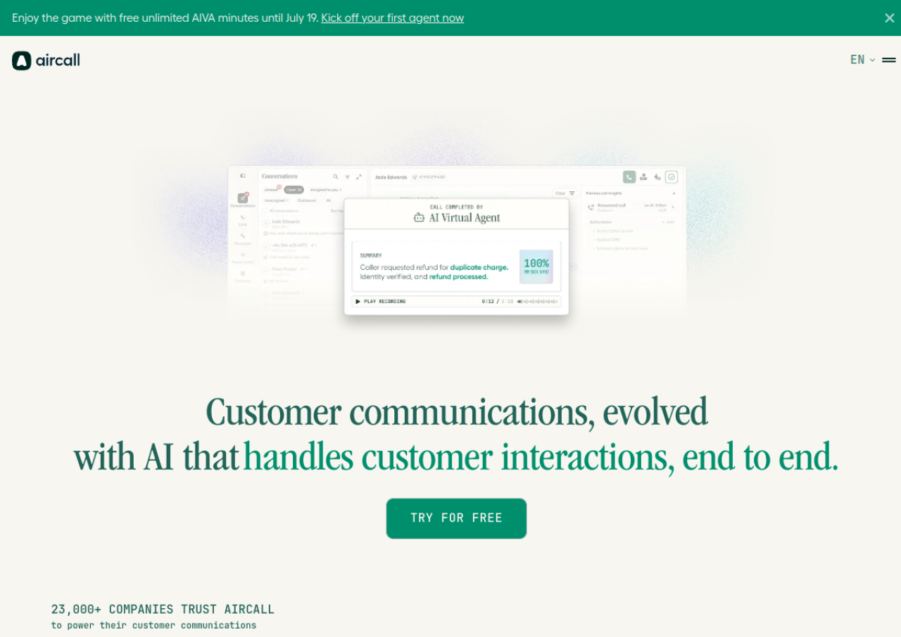 Aircall IVR screenshot