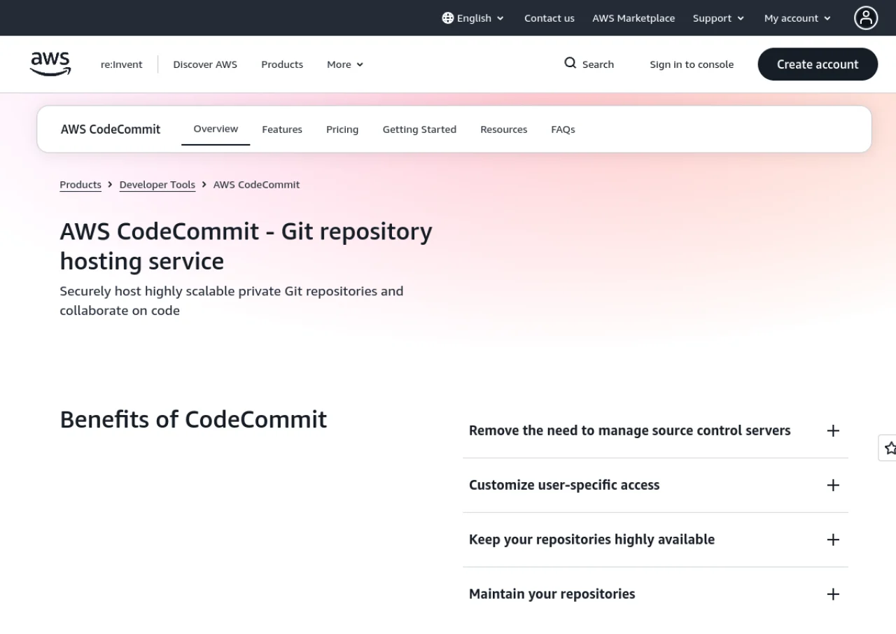 AWS CodeCommit screenshot