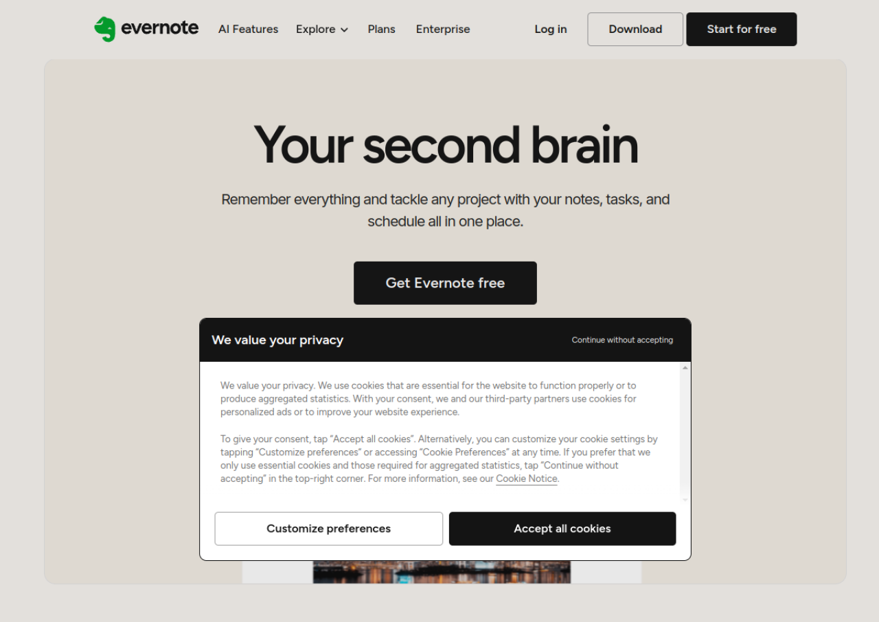 Evernote screenshot