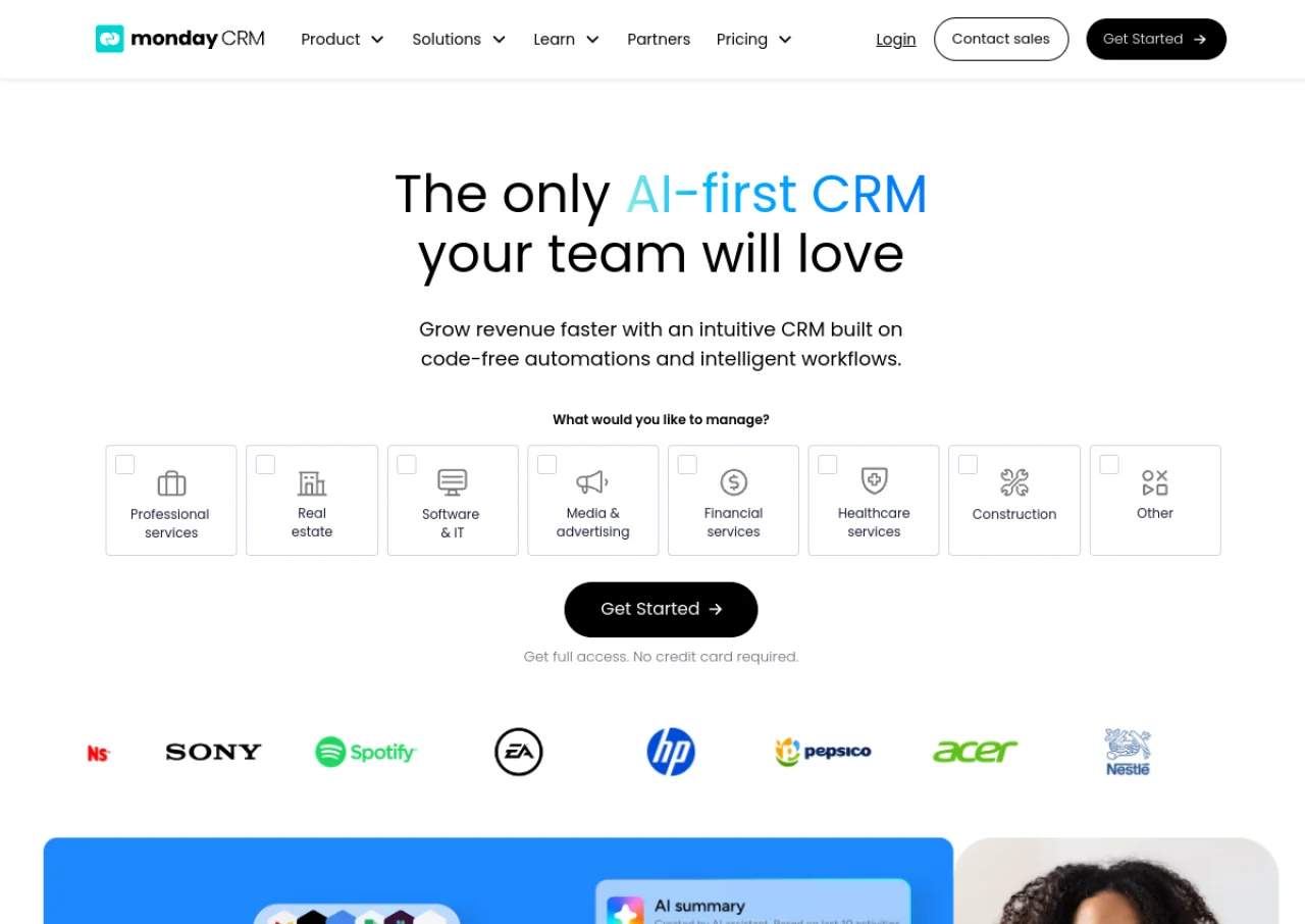monday CRM screenshot