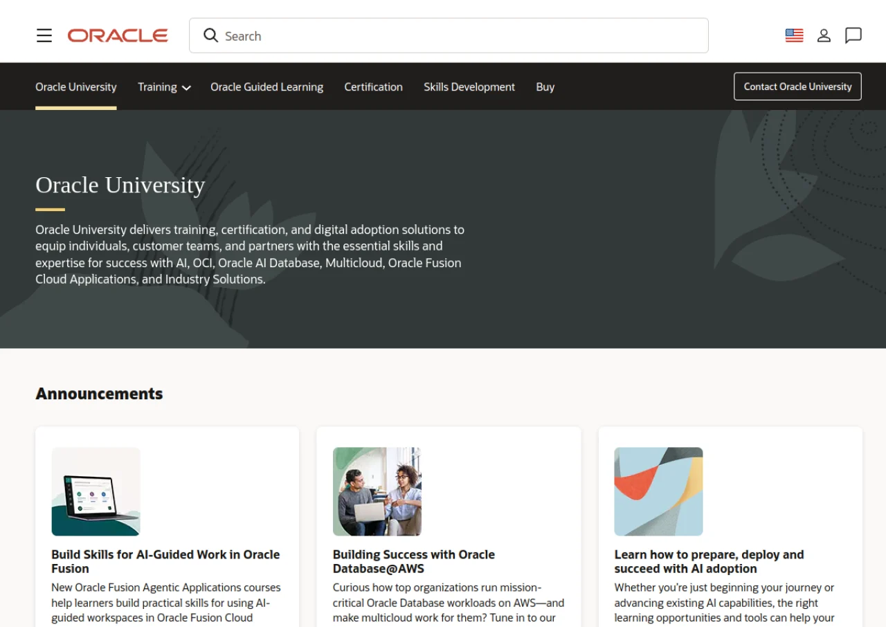 Oracle Student Cloud screenshot