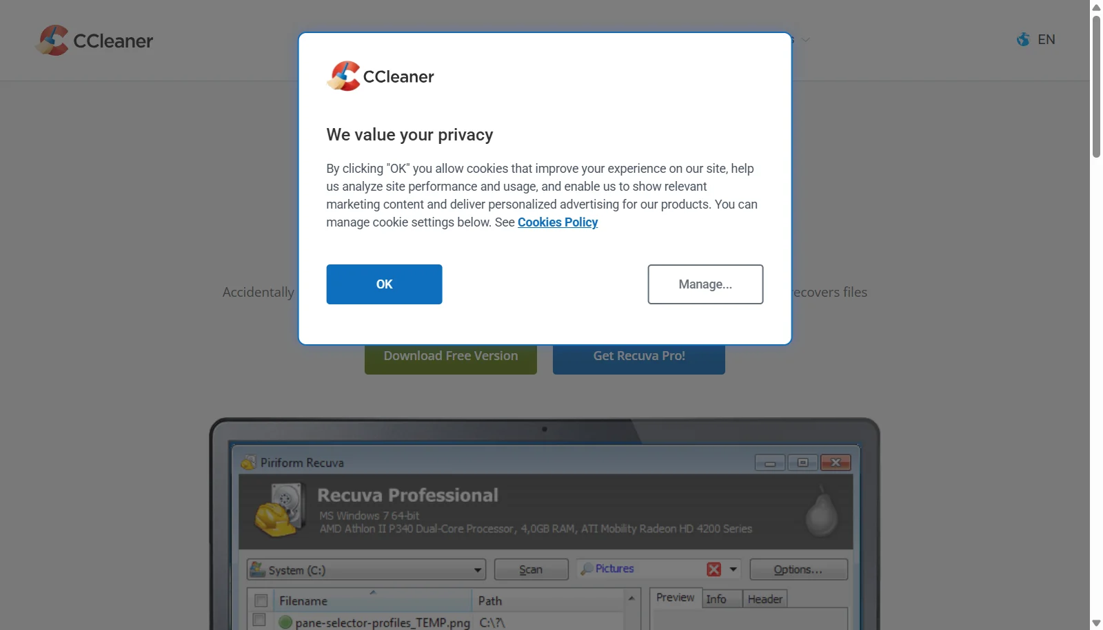 Recuva screenshot