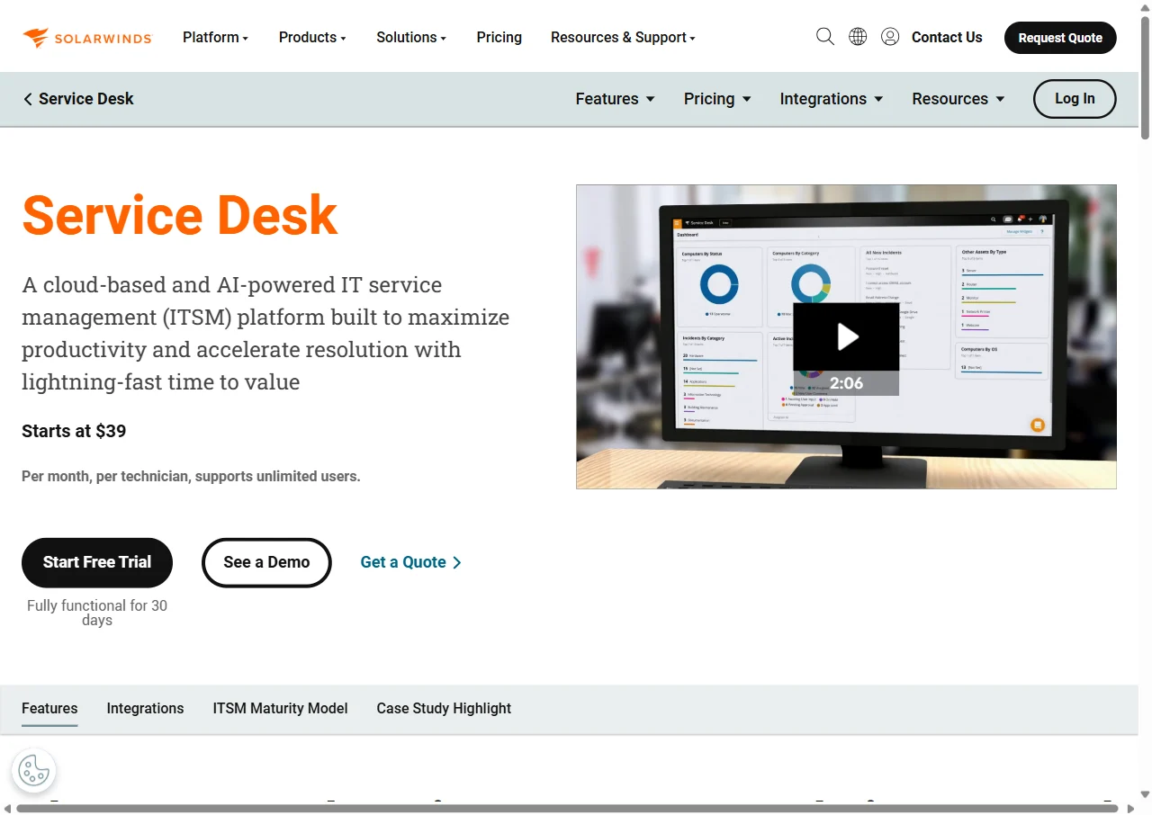 SolarWinds Service Desk screenshot