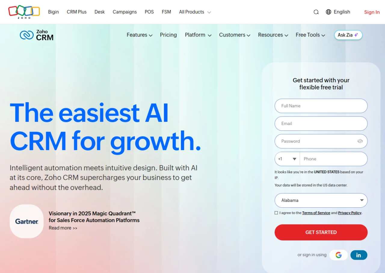 Zoho CRM screenshot