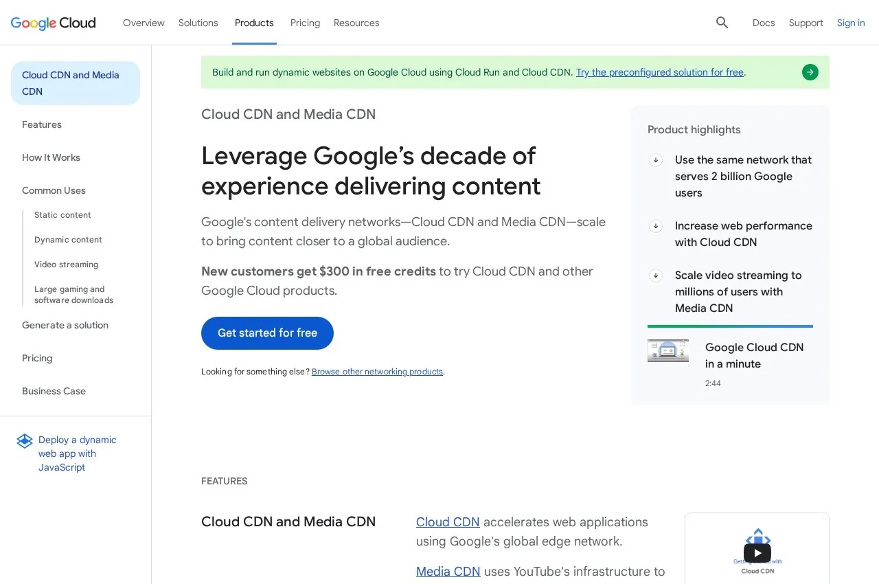 Google Cloud CDN screenshot