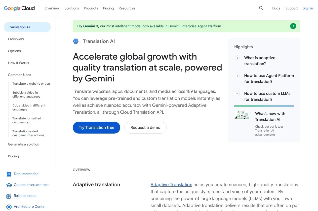 Google Cloud Translation screenshot
