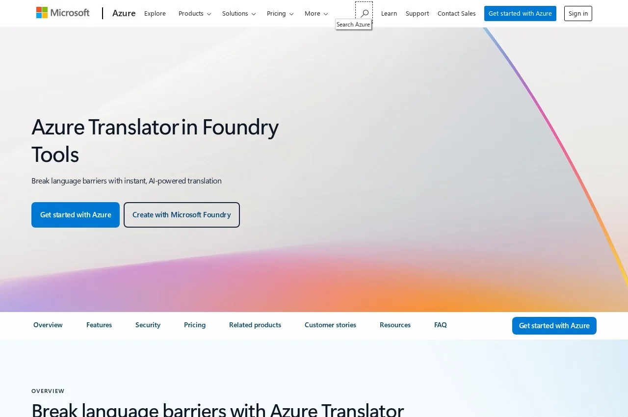 Microsoft Azure Translator screenshot