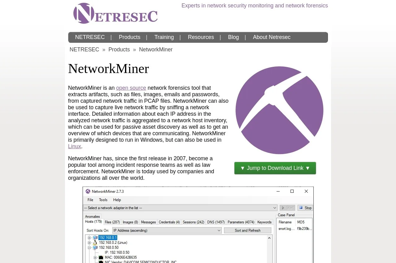NetworkMiner screenshot