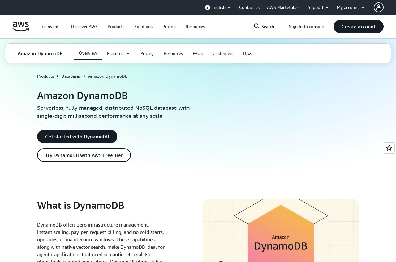 Amazon DynamoDB screenshot