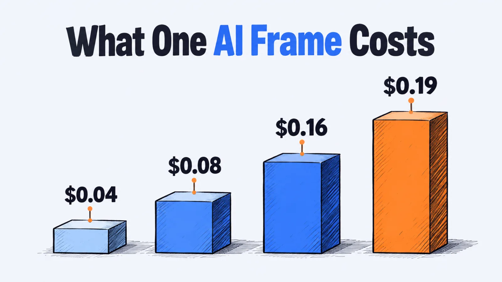 Four bars rising from 4 cents to 19 cents per AI storyboard frame