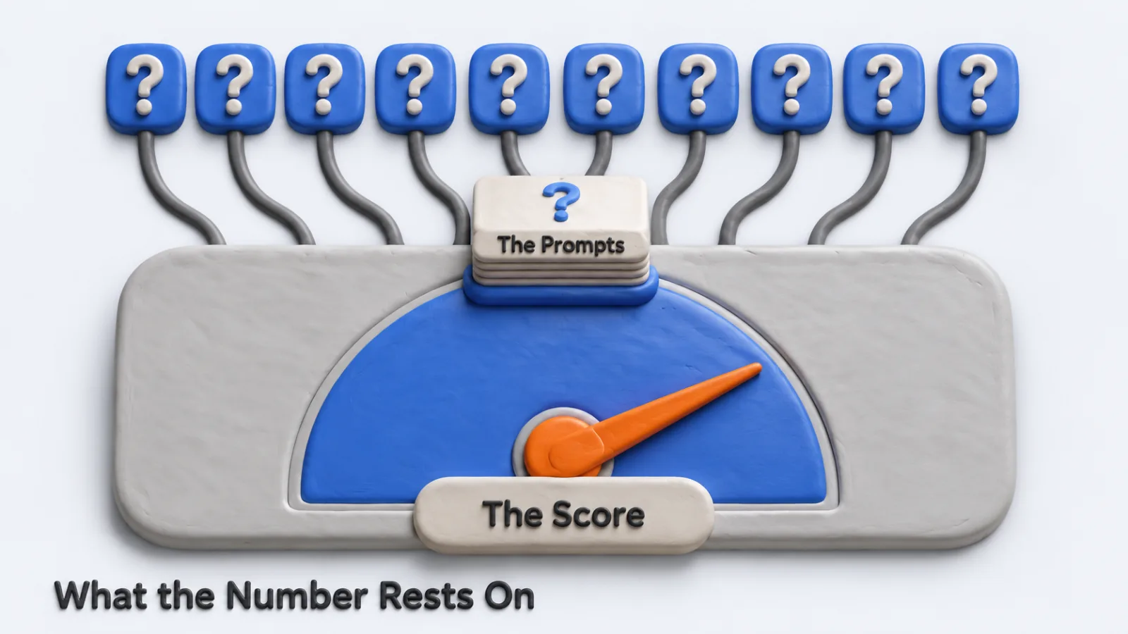 A small stack of question cards driving one large score dial