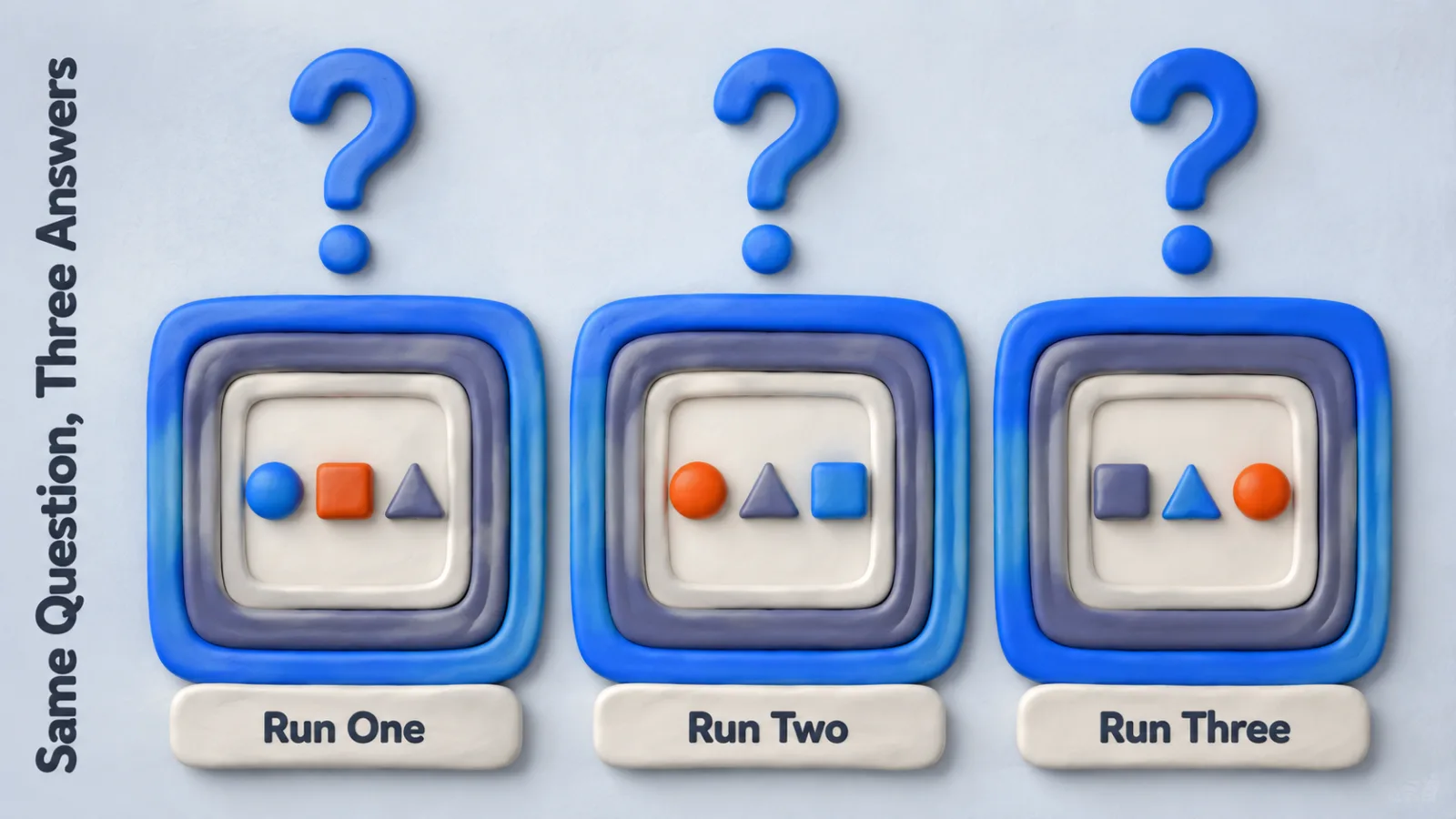 One question repeated three times returning three different answers