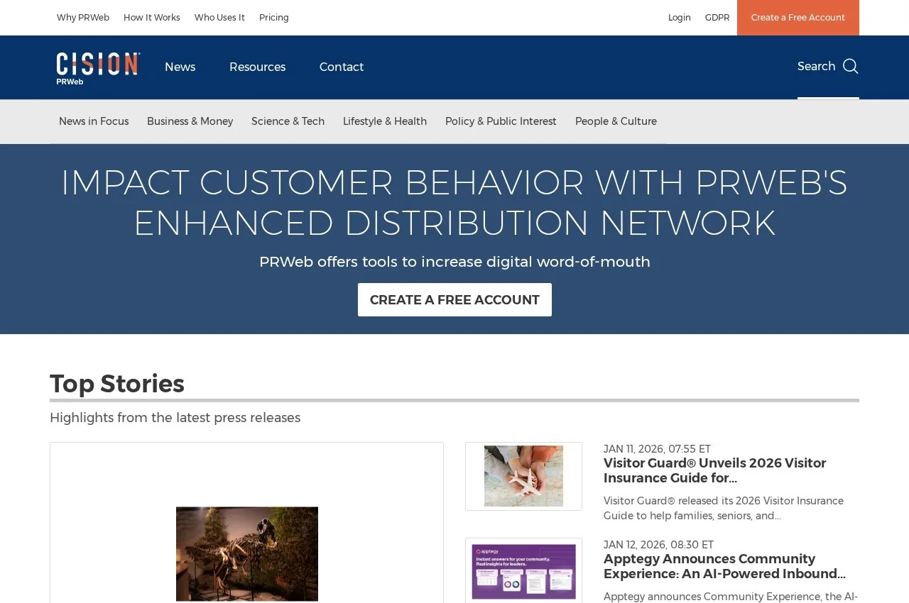 PRWeb screenshot