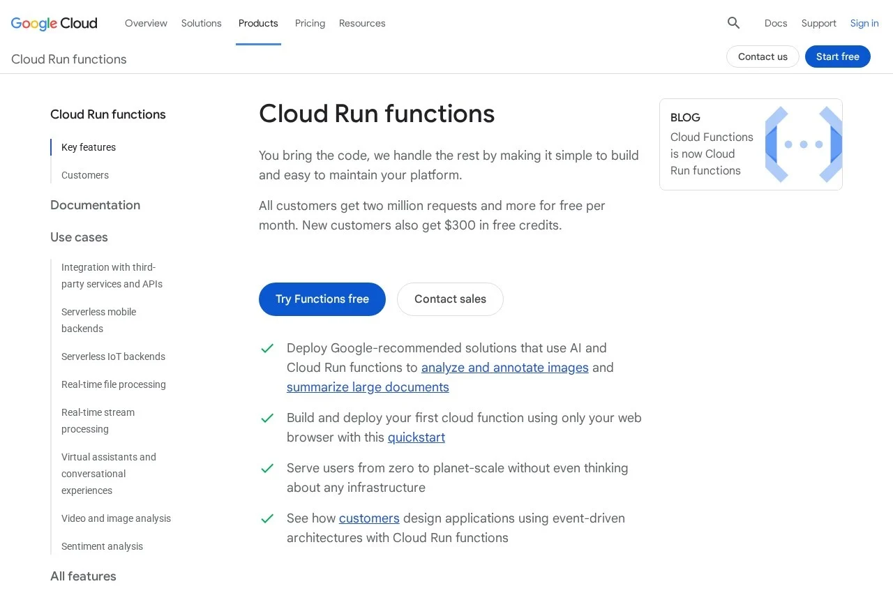 Google Cloud Functions screenshot
