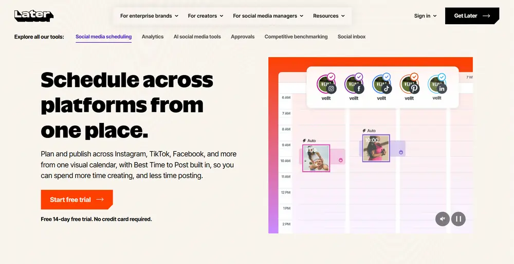 Later social media scheduler page showing its visual content calendar