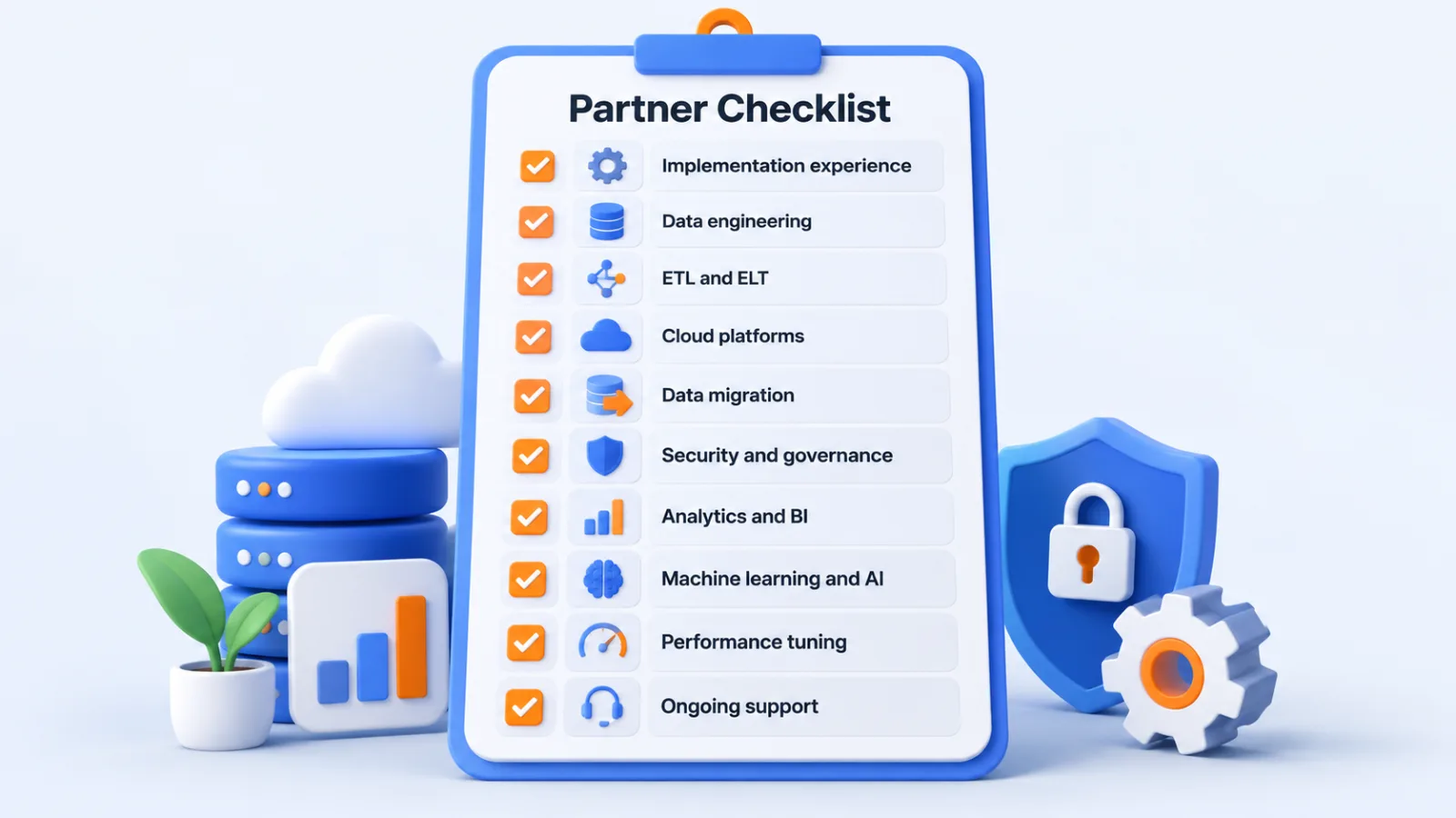 Clipboard checklist of ten criteria for choosing an implementation partner